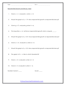 Exponential Growth And Decay Worksheets