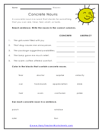 Concrete Noun Worksheet