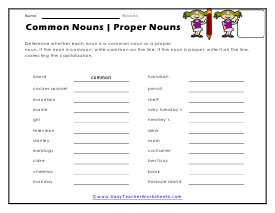 Proper or Common Worksheet