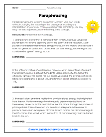paraphrasing with synonyms worksheet