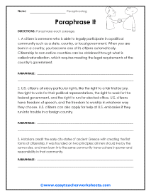 free paraphrasing worksheets for middle school pdf