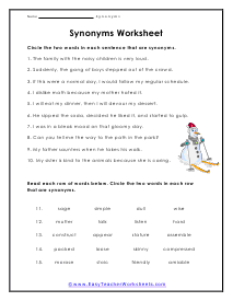 Synonyms worksheets