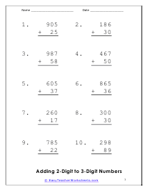 Addition Review Worksheets