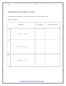 Multiplying and Dividing Integers Worksheets