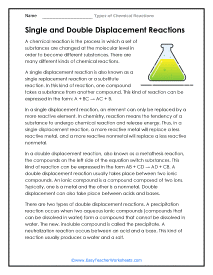 Single and Double Displacement Reactions Worksheet