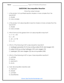 Decomposition Reaction Question Worksheet