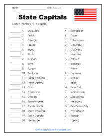 U.S. State Capitals Worksheets